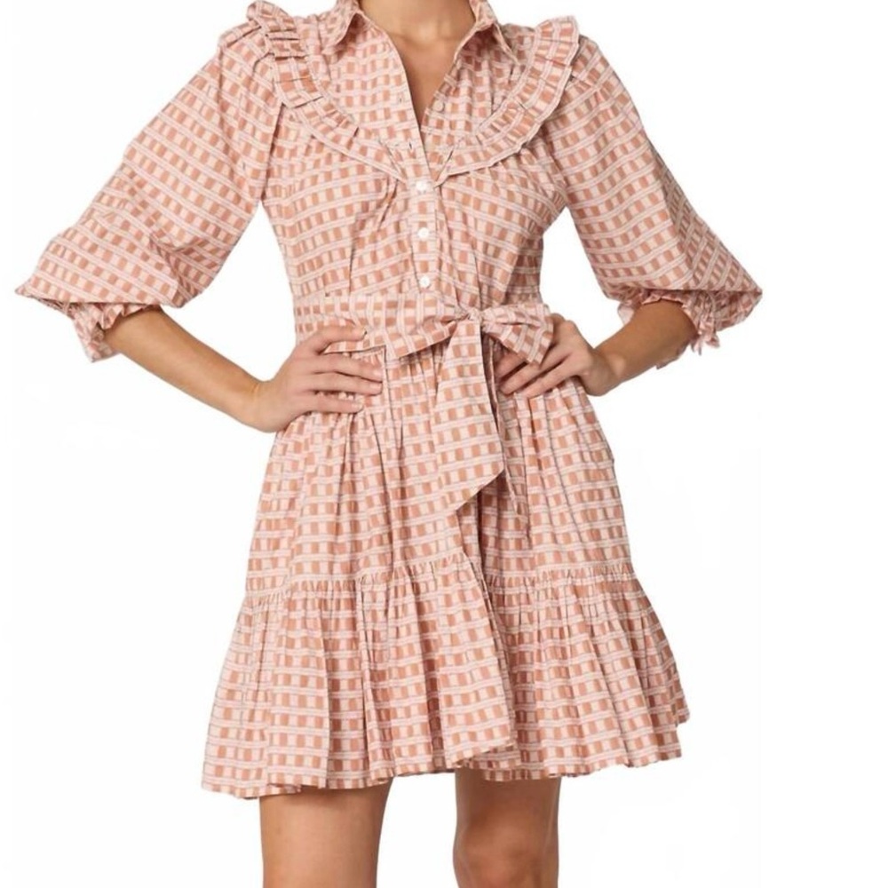 Cleobella Gloria Pink Checkered mini Dress size small